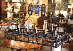 19th Century French Gothic Forged Polished Iron Ten-Light Island Chandelier