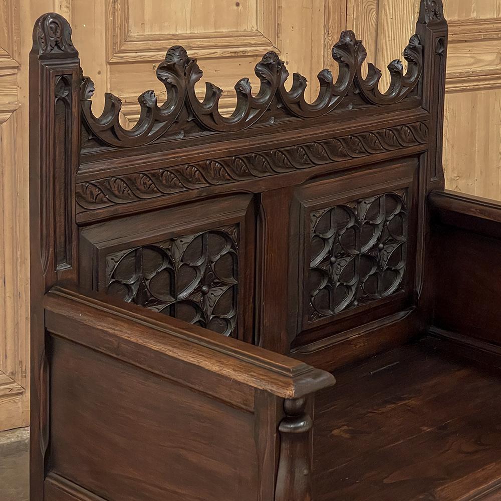 Walnut 19th Century French Gothic Hall Bench, Caquetoire For Sale