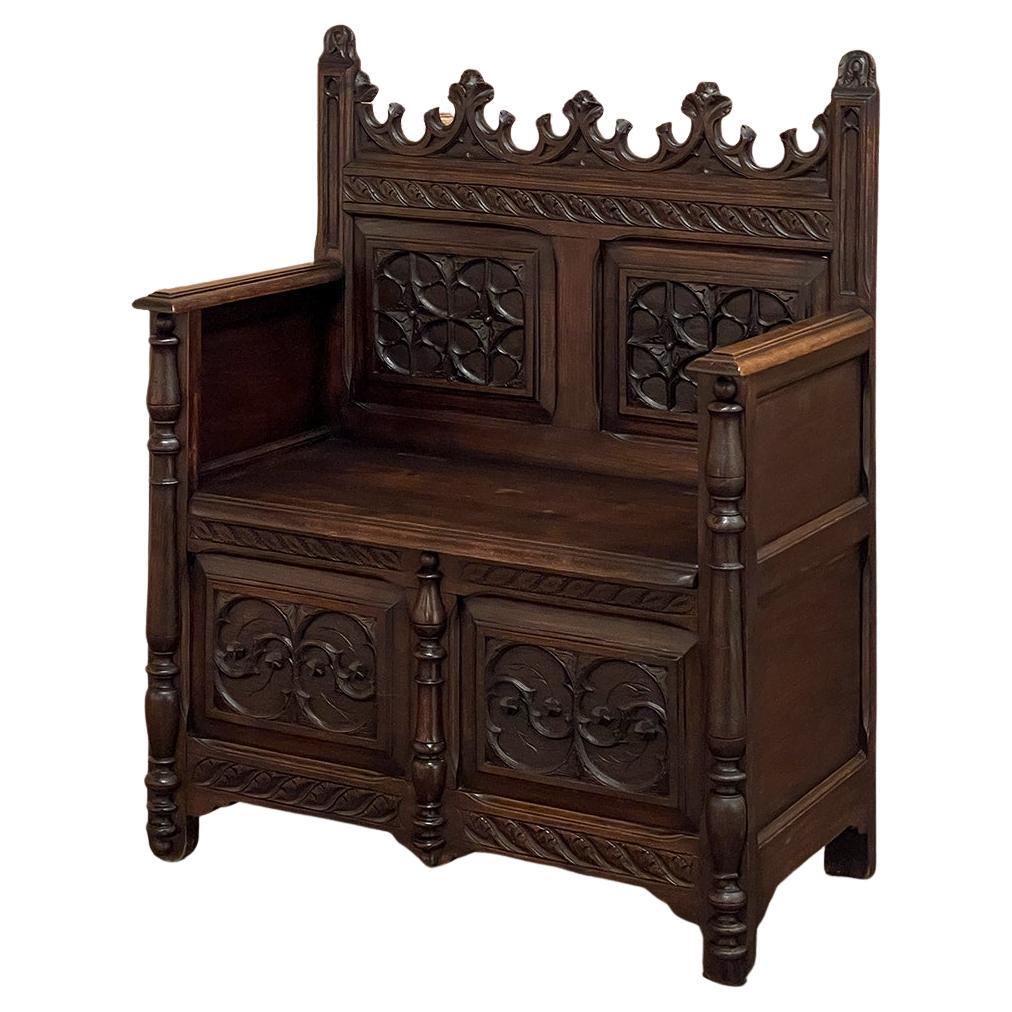 19th Century French Gothic Hall Bench, Caquetoire