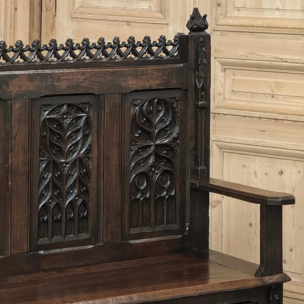 Oak 19th Century French Gothic Hall Bench