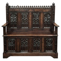 19th Century French Gothic Hall Bench