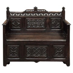 19th Century French Gothic Hall Bench