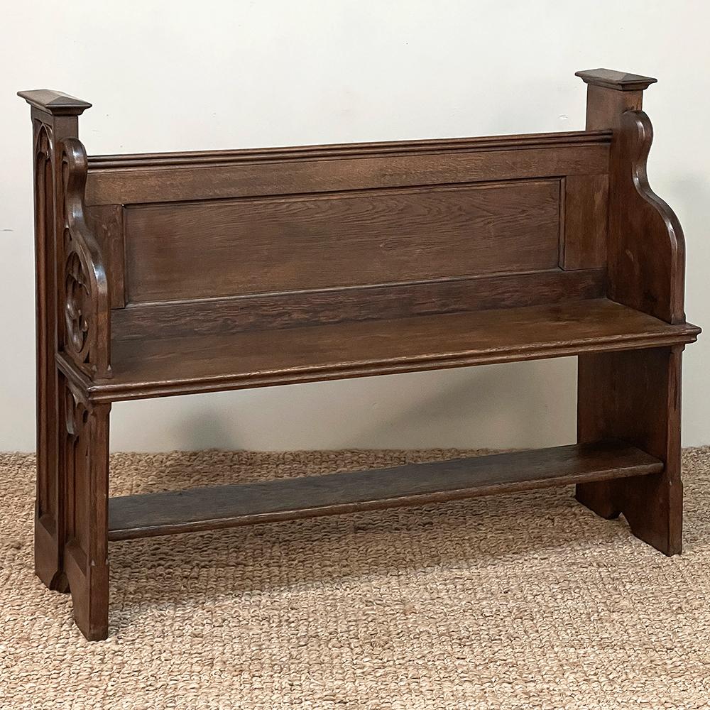 19th Century French Gothic Hall Bench ~ Pew was fashioned from solid old-growth oak to literally last for centuries!  The simplicity of the structural design is apparent, proven over the eons to be sturdy decade after decade.  The design