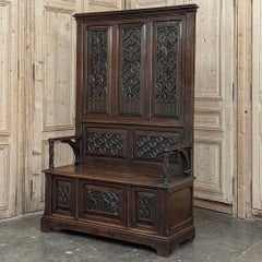 19th Century French Gothic Hall Bench with Trunk