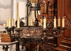 19th Century French Gothic Iron and Copper Two-Tier Fifteen Light Chandelier