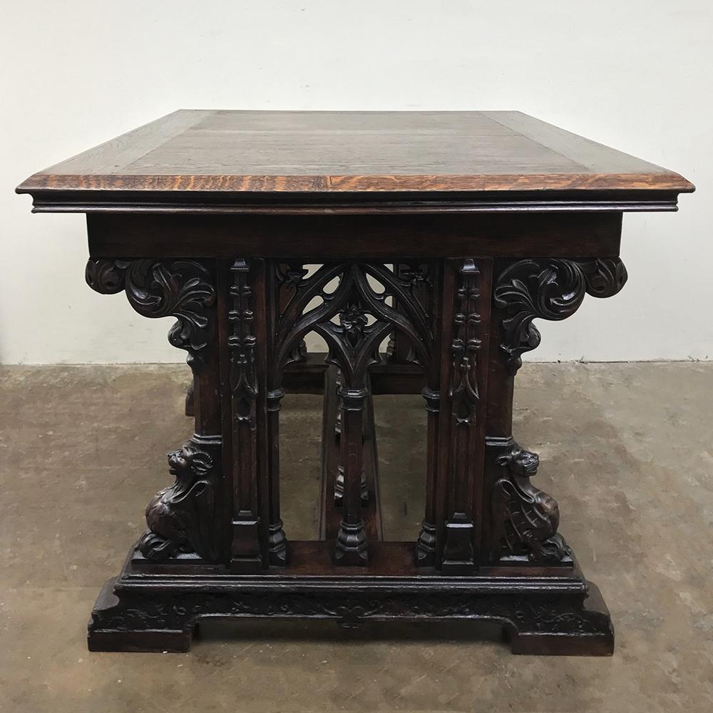 Gothic Revival 19th Century French Gothic Library Table