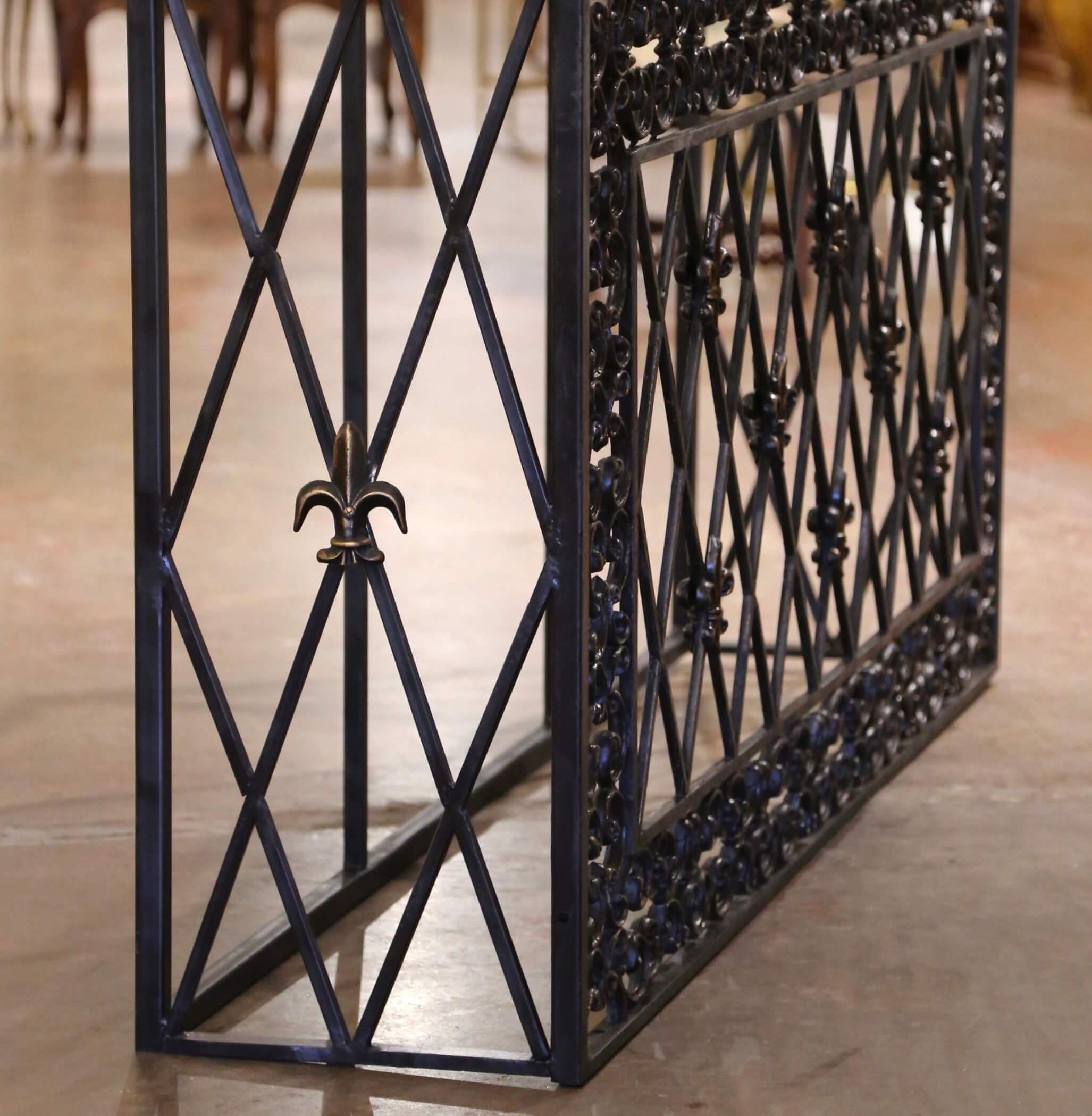 19th Century French Gothic Marble Top and Iron Console Table with Fleurs-de-Lys 5
