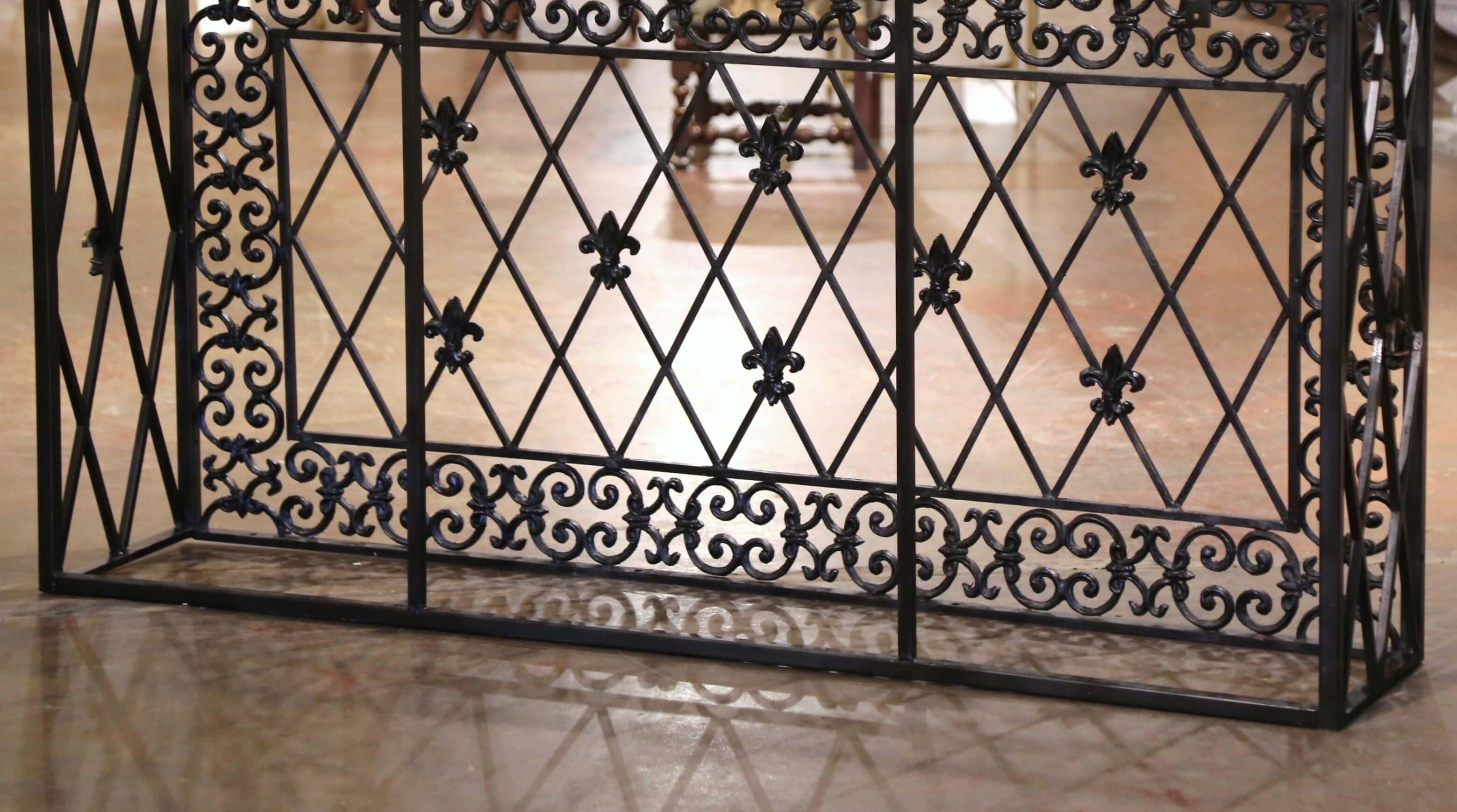 19th Century French Gothic Marble Top and Iron Console Table with Fleurs-de-Lys 9