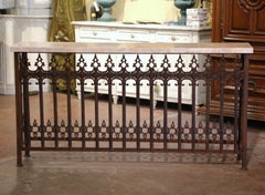 19th Century French Gothic Marble Top Wrought Iron Console Table