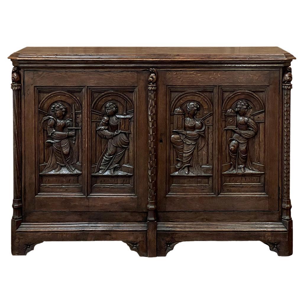 19th Century French Gothic Oak Buffet For Sale