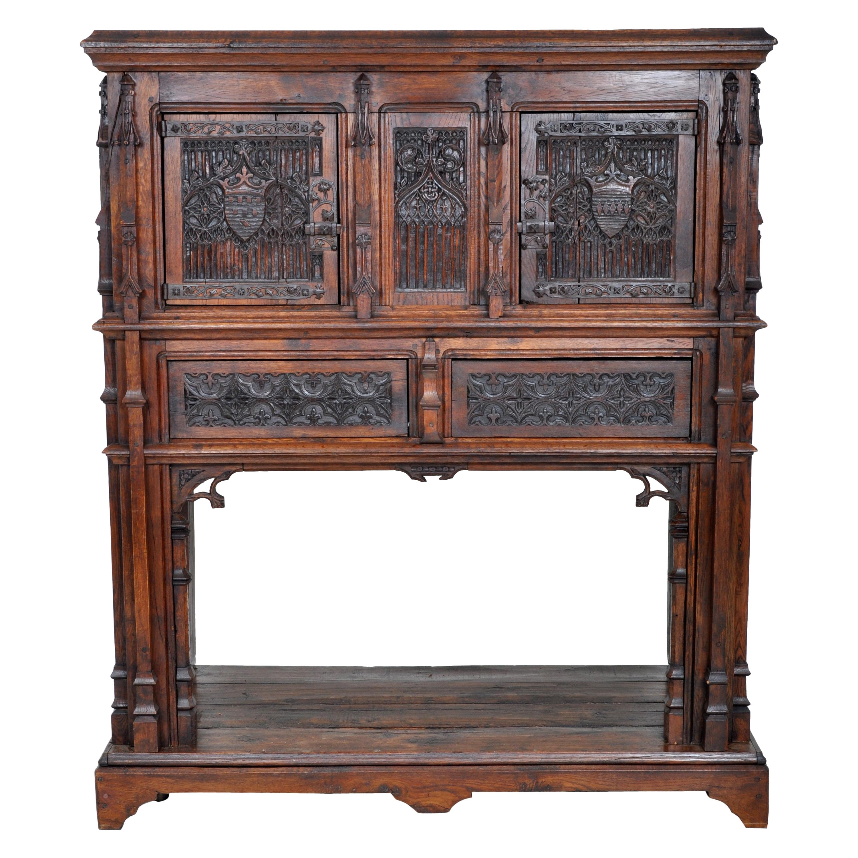19th Century French Gothic Oak Chalice Court or Sideboard, circa 1860