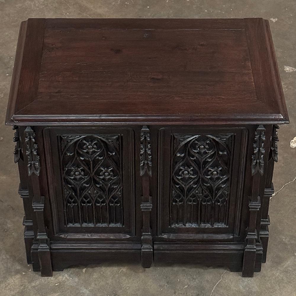 Oak 19th Century French Gothic Petite Trunk ~ Blanket Chest  For Sale