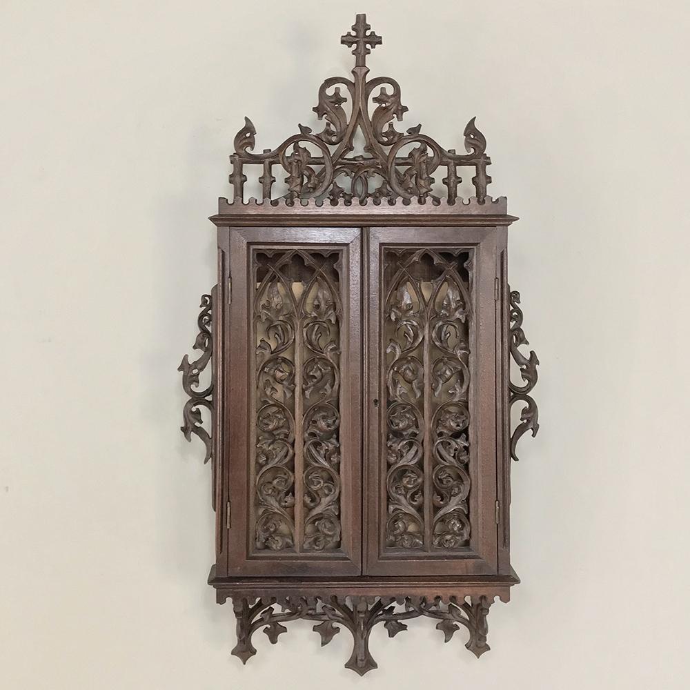 Hand-Carved 19th Century French Gothic Reliquary Cabinet