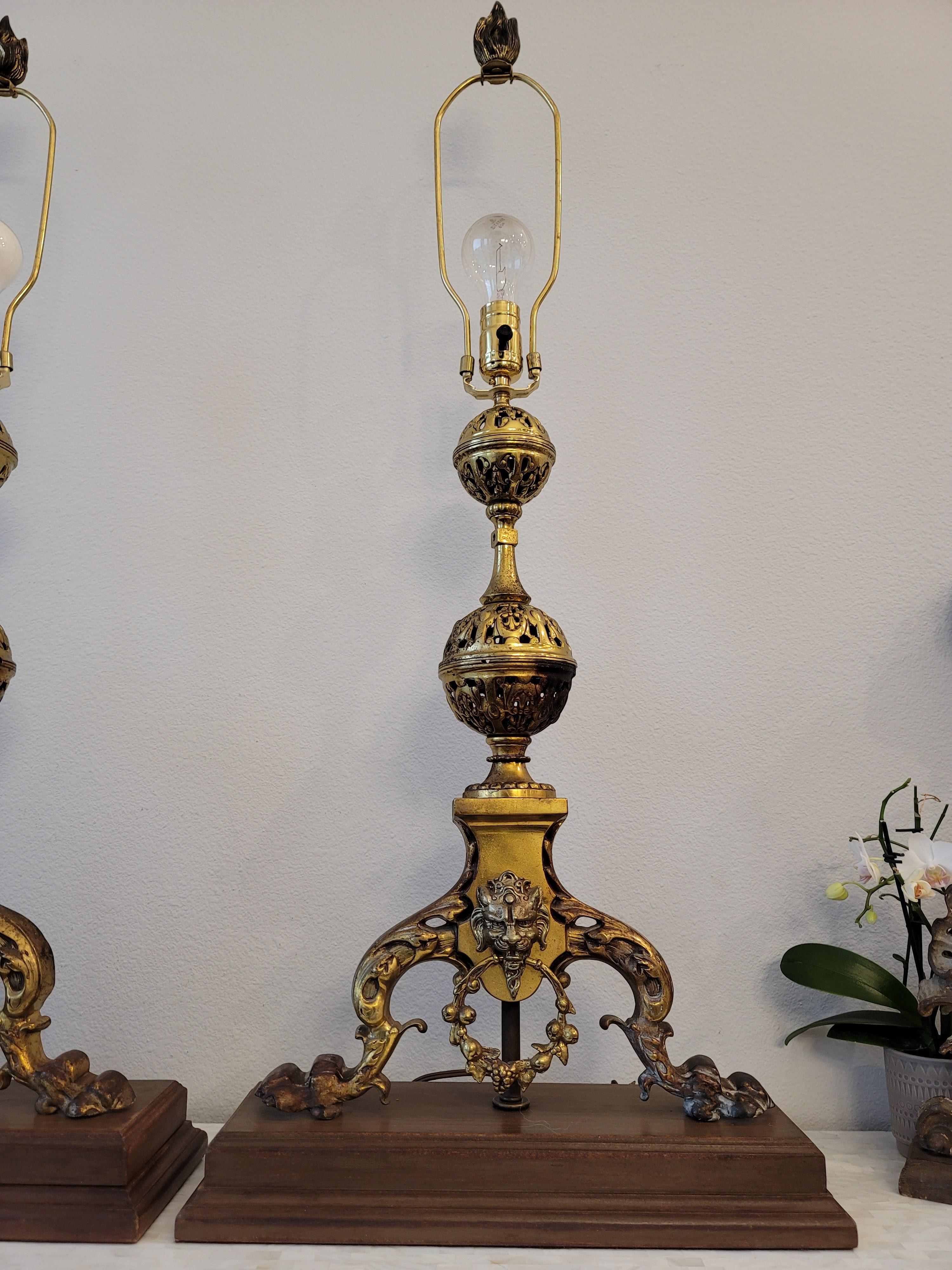 19th Century French Gothic Revival Andirons Mounted As Table Lamps - A Pair  For Sale 7