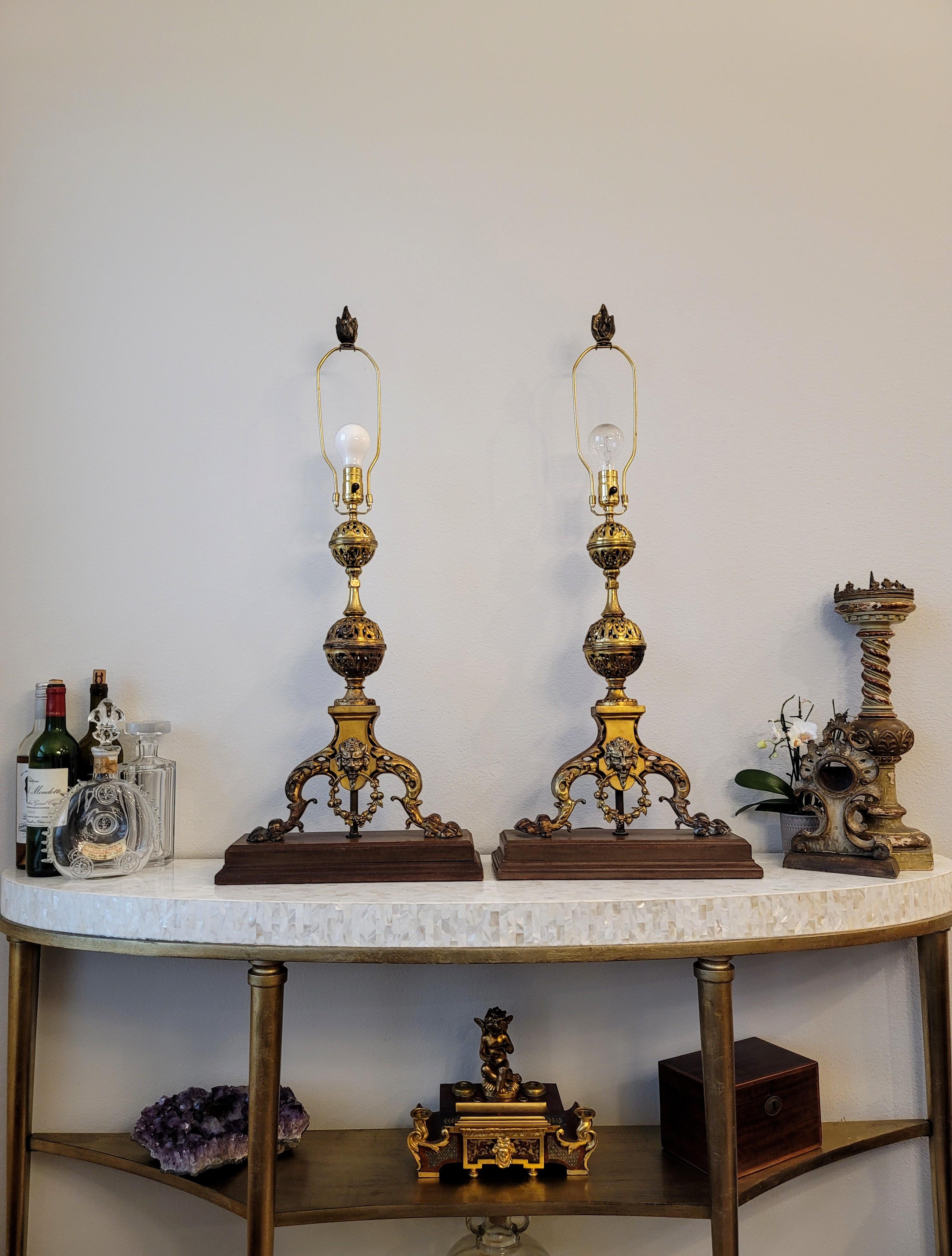 19th Century French Gothic Revival Andirons Mounted As Table Lamps - A Pair  For Sale 9
