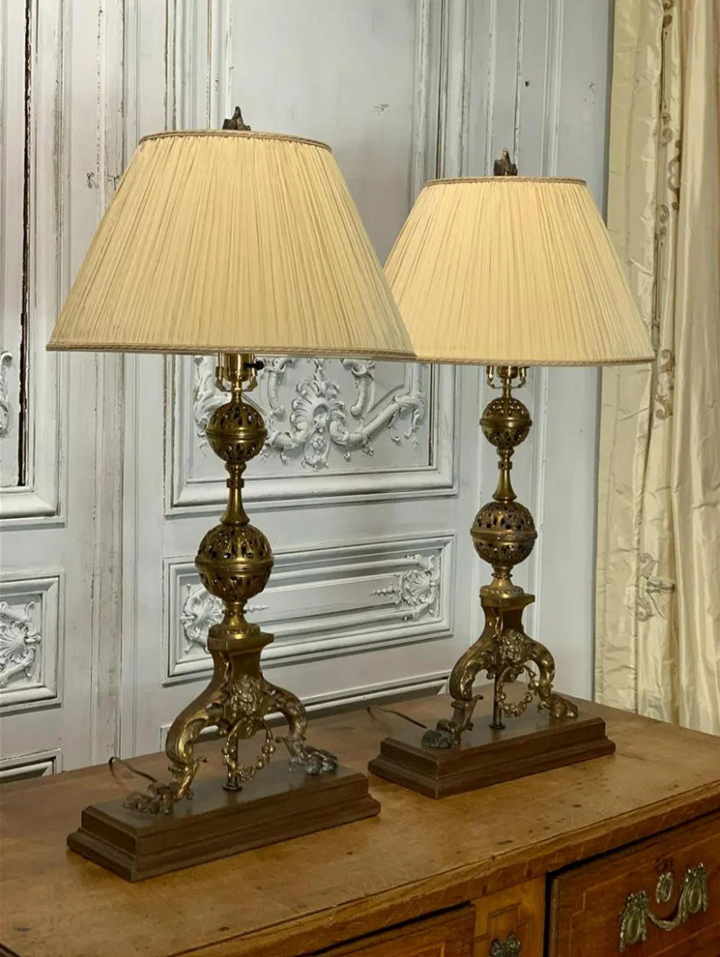 19th Century French Gothic Revival Andirons Mounted As Table Lamps - A Pair  For Sale 12