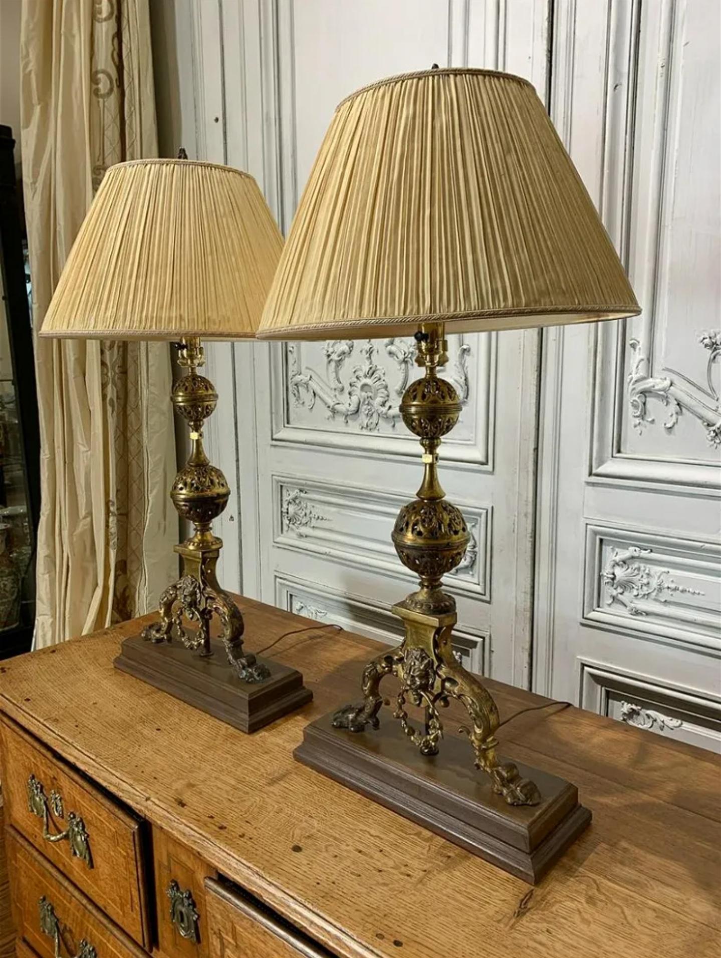 19th Century French Gothic Revival Andirons Mounted As Table Lamps - A Pair  For Sale 13