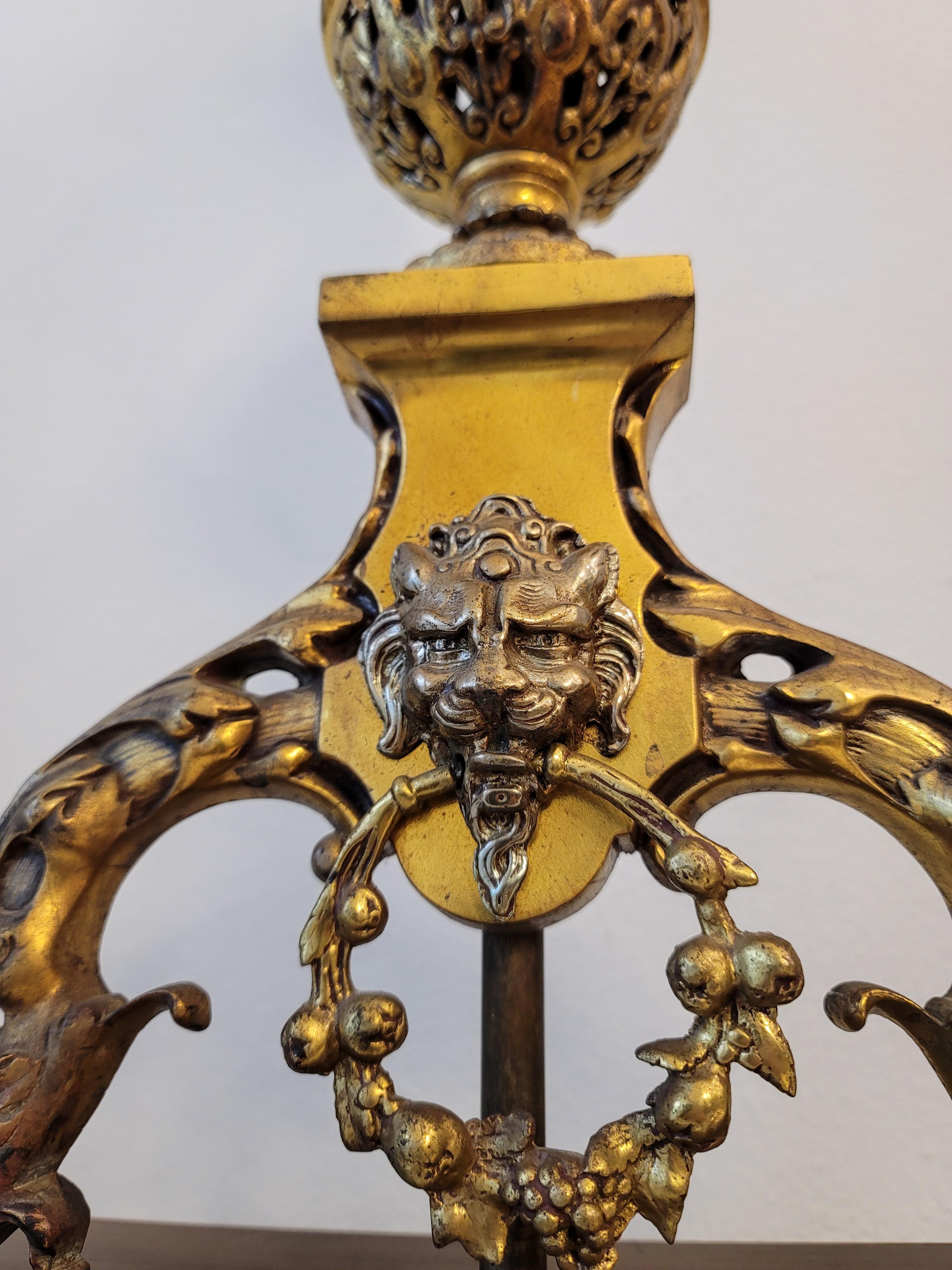 Brass 19th Century French Gothic Revival Andirons Mounted As Table Lamps - A Pair  For Sale