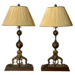 Vintage 19th Century French Gothic Revival Andirons Mounted As Table Lamps - A Pair 