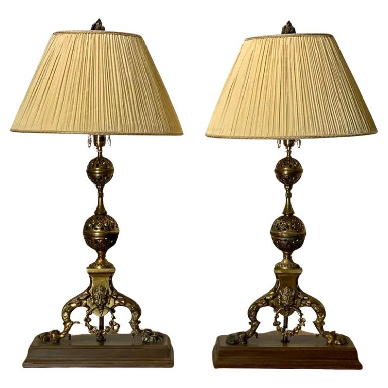 19th Century French Gothic Revival Andirons Mounted As Table Lamps A Pair