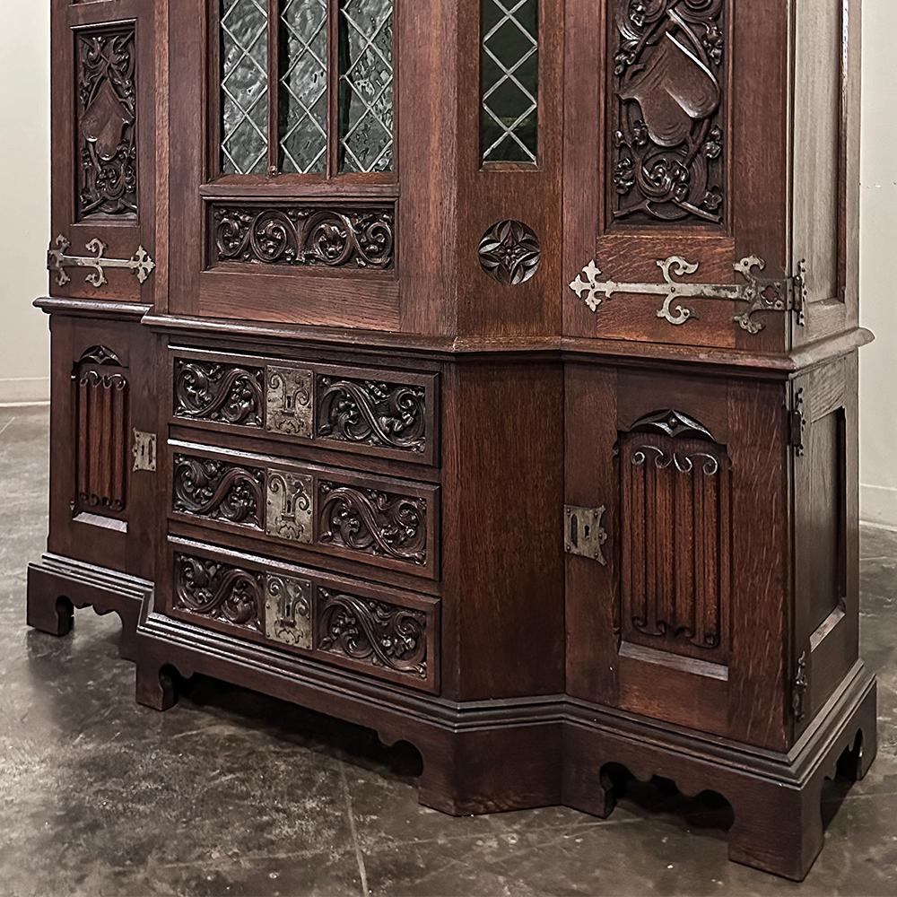 19th Century French Gothic Revival Bookcase with Stained Glass For Sale 11