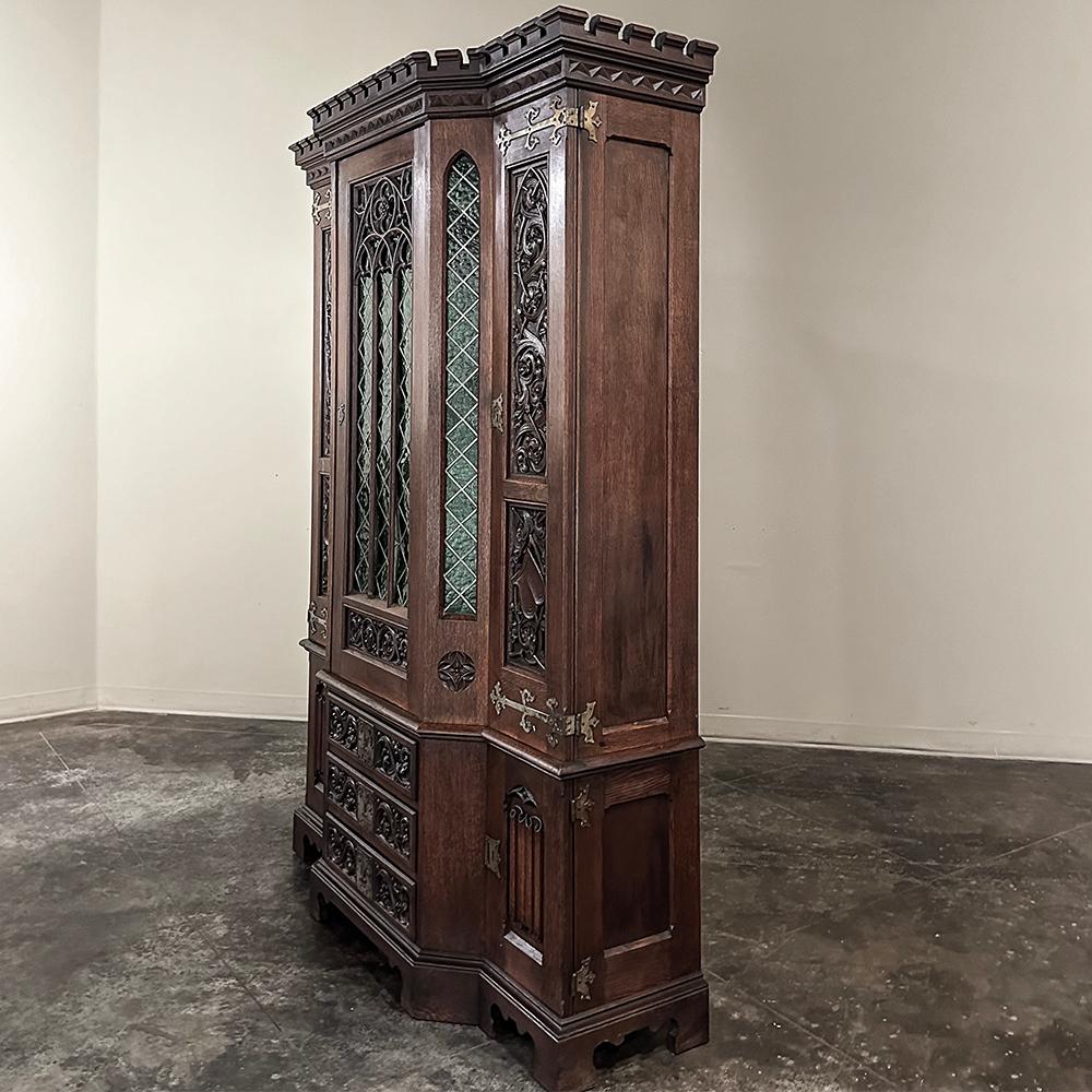 19th Century French Gothic Revival Bookcase with Stained Glass For Sale 13