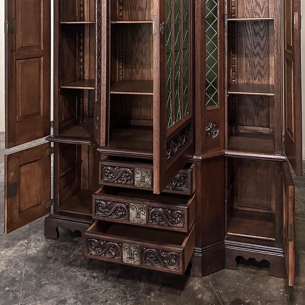 19th Century French Gothic Revival Bookcase with Stained Glass For Sale 3