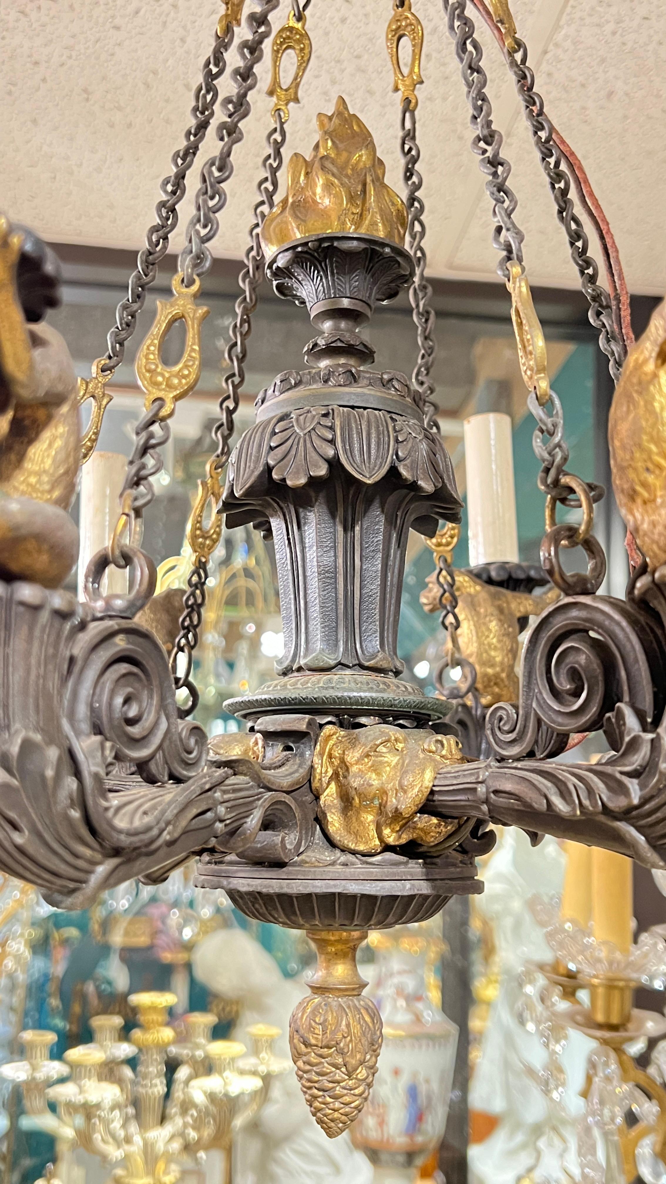 19th Century French Gothic Revival Bronze Chandelier with Monkeys 11