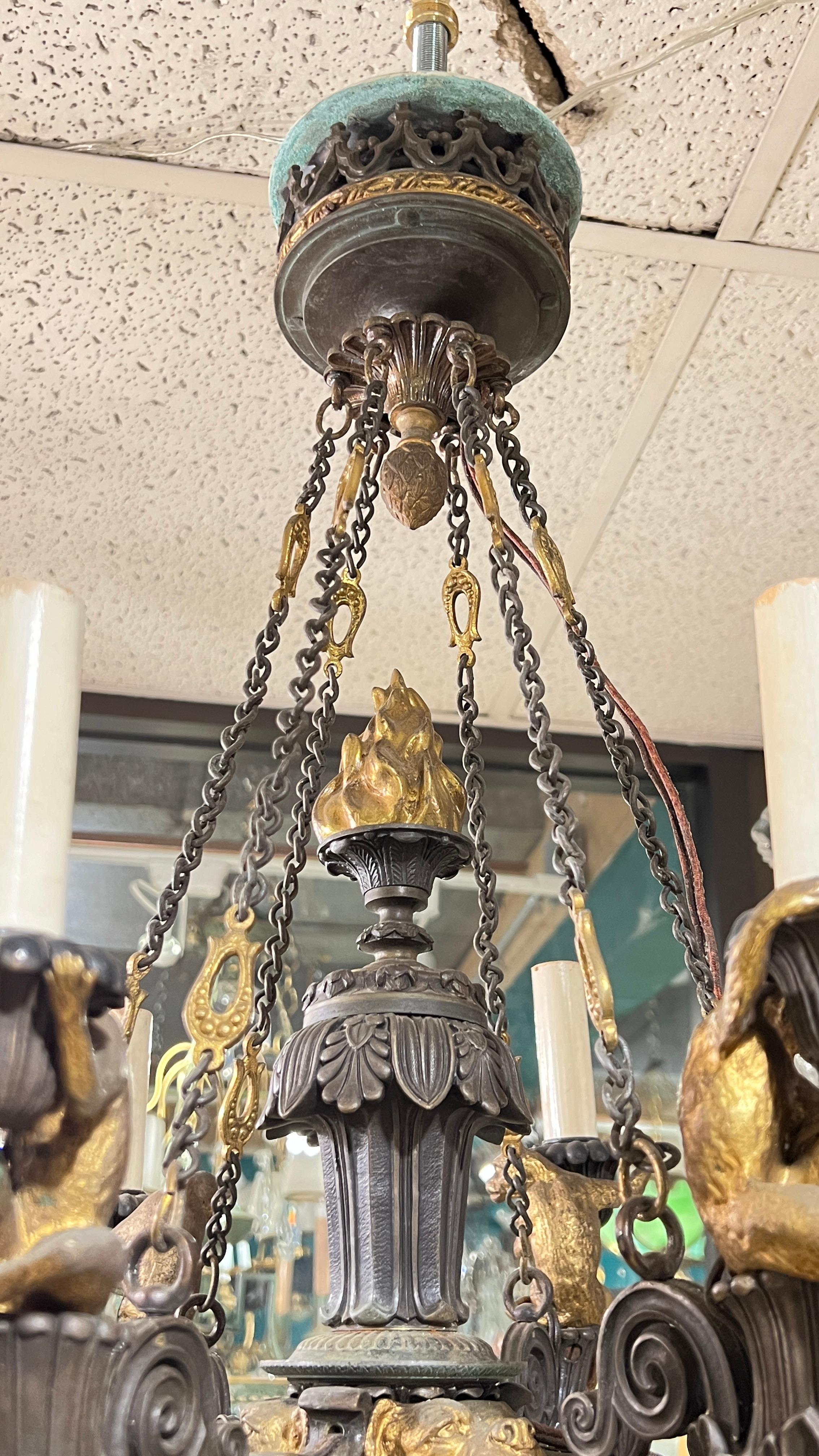 19th Century French Gothic Revival Bronze Chandelier with Monkeys 12