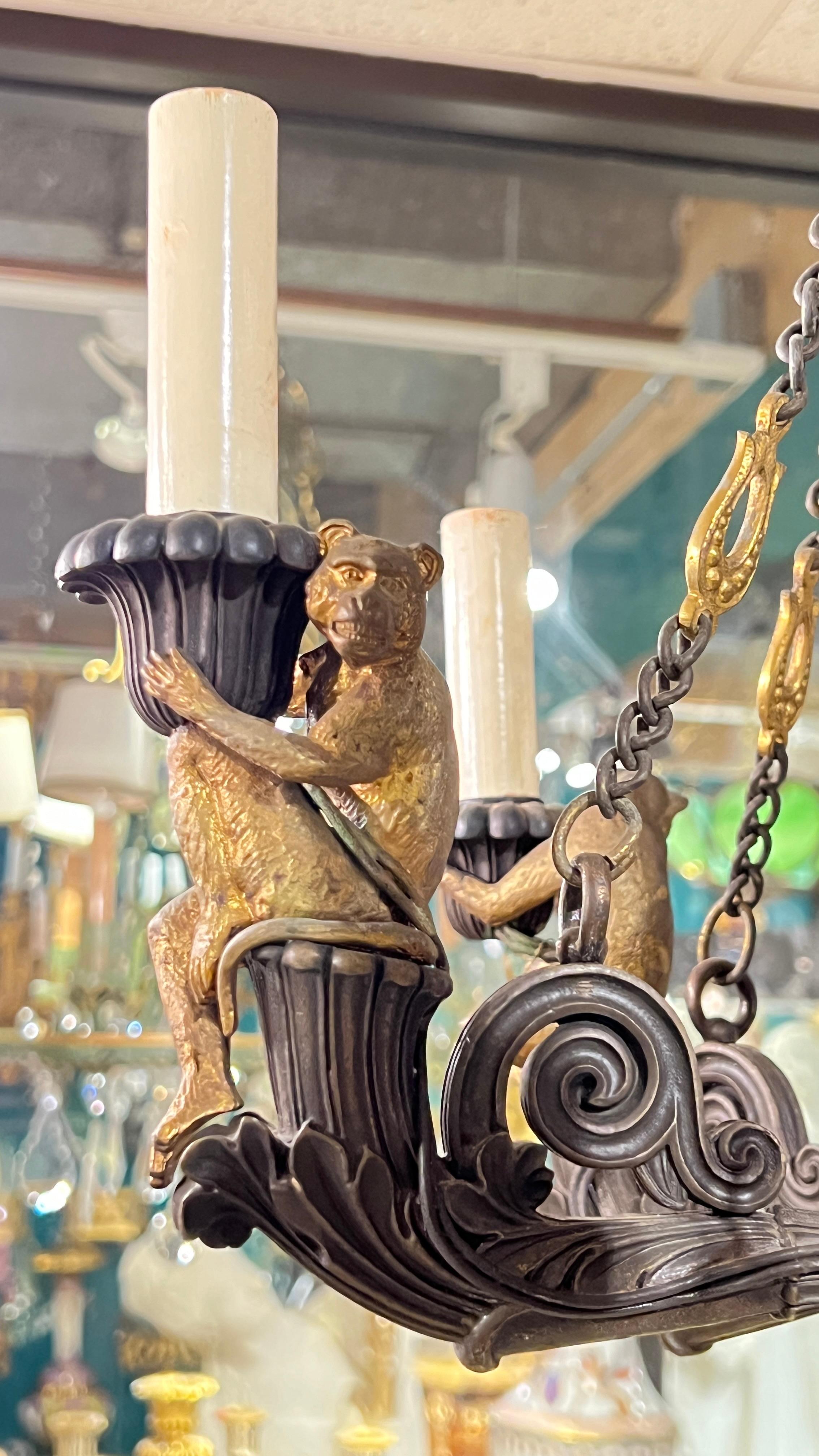 19th Century French Gothic Revival Bronze Chandelier with Monkeys 13