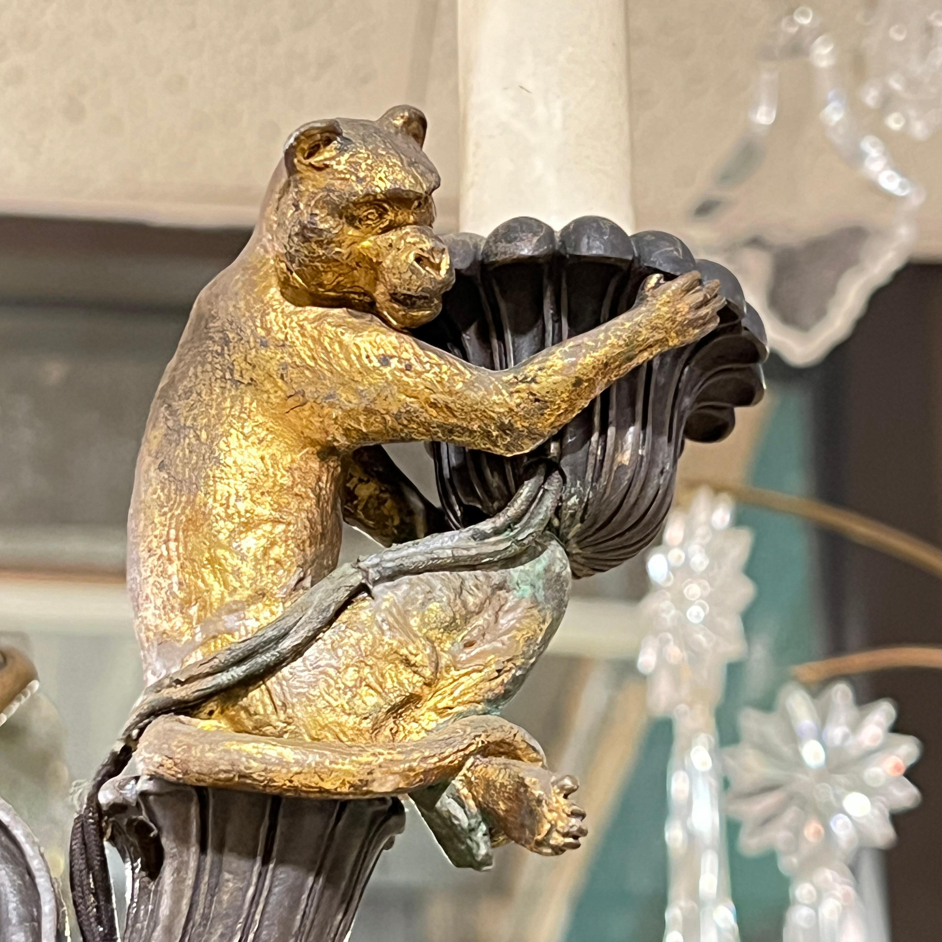 19th Century French Gothic Revival Bronze Chandelier with Monkeys 2