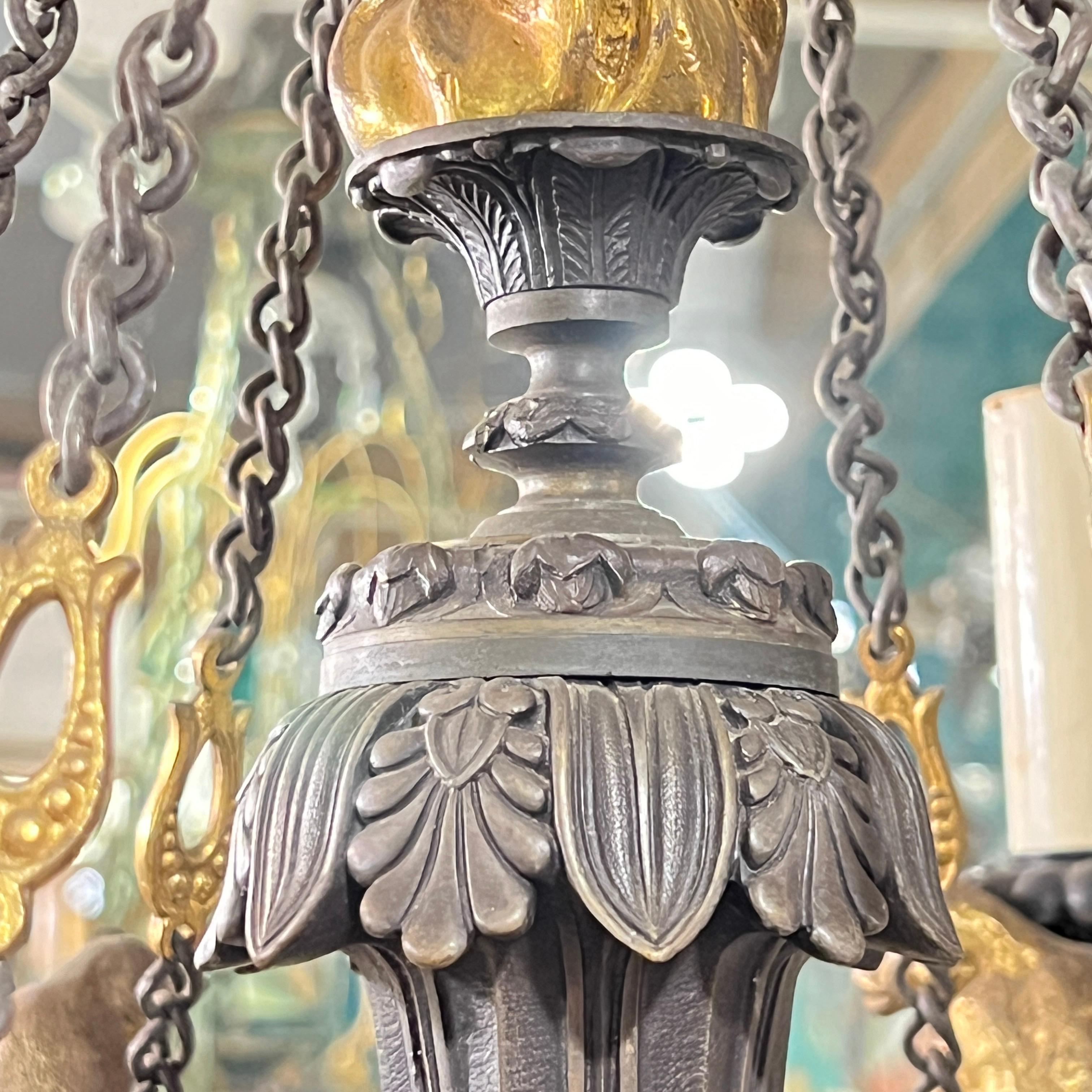 19th Century French Gothic Revival Bronze Chandelier with Monkeys 4