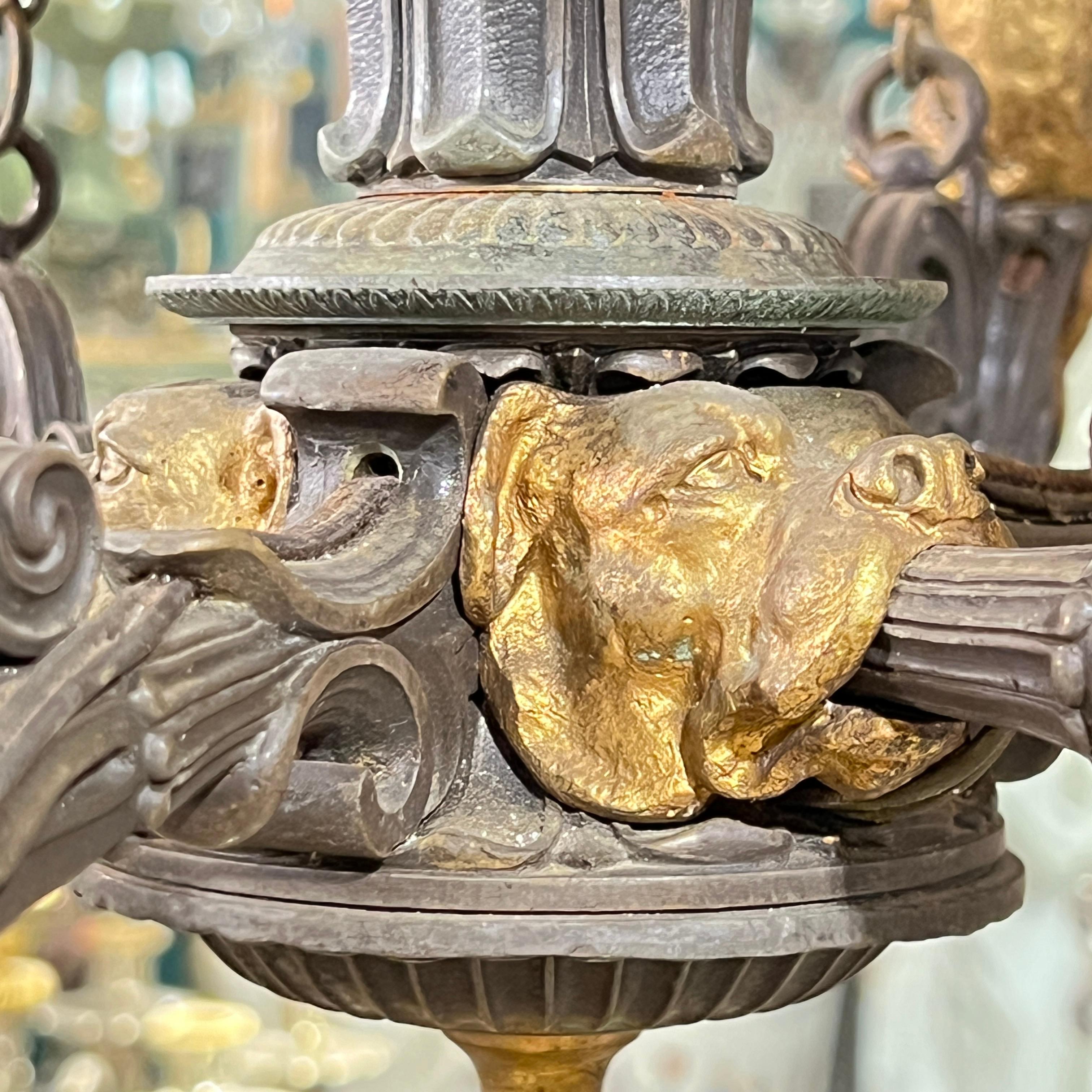 19th Century French Gothic Revival Bronze Chandelier with Monkeys 5