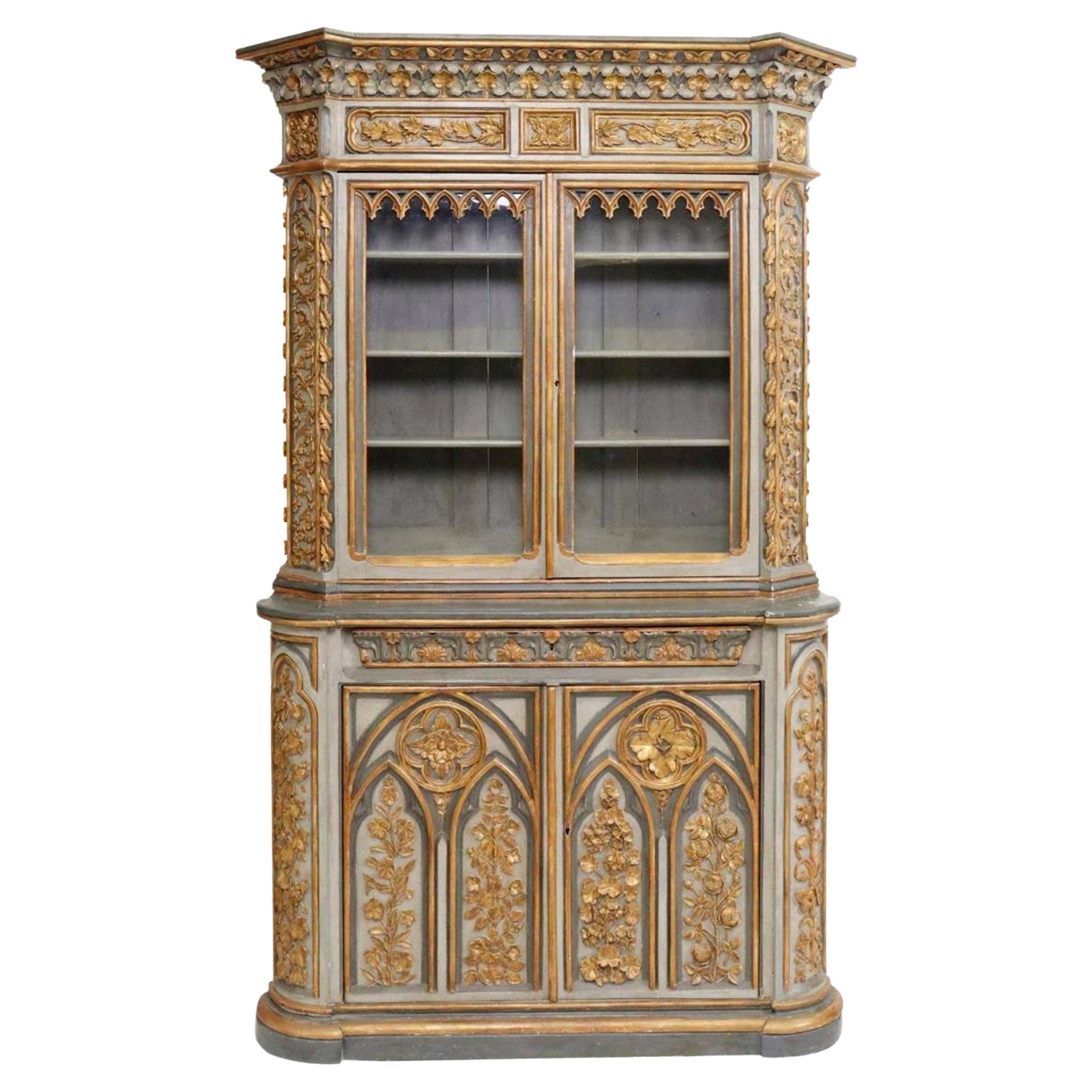 19th Century French Gothic Revival Carved Bibliothèque Bookcase For Sale