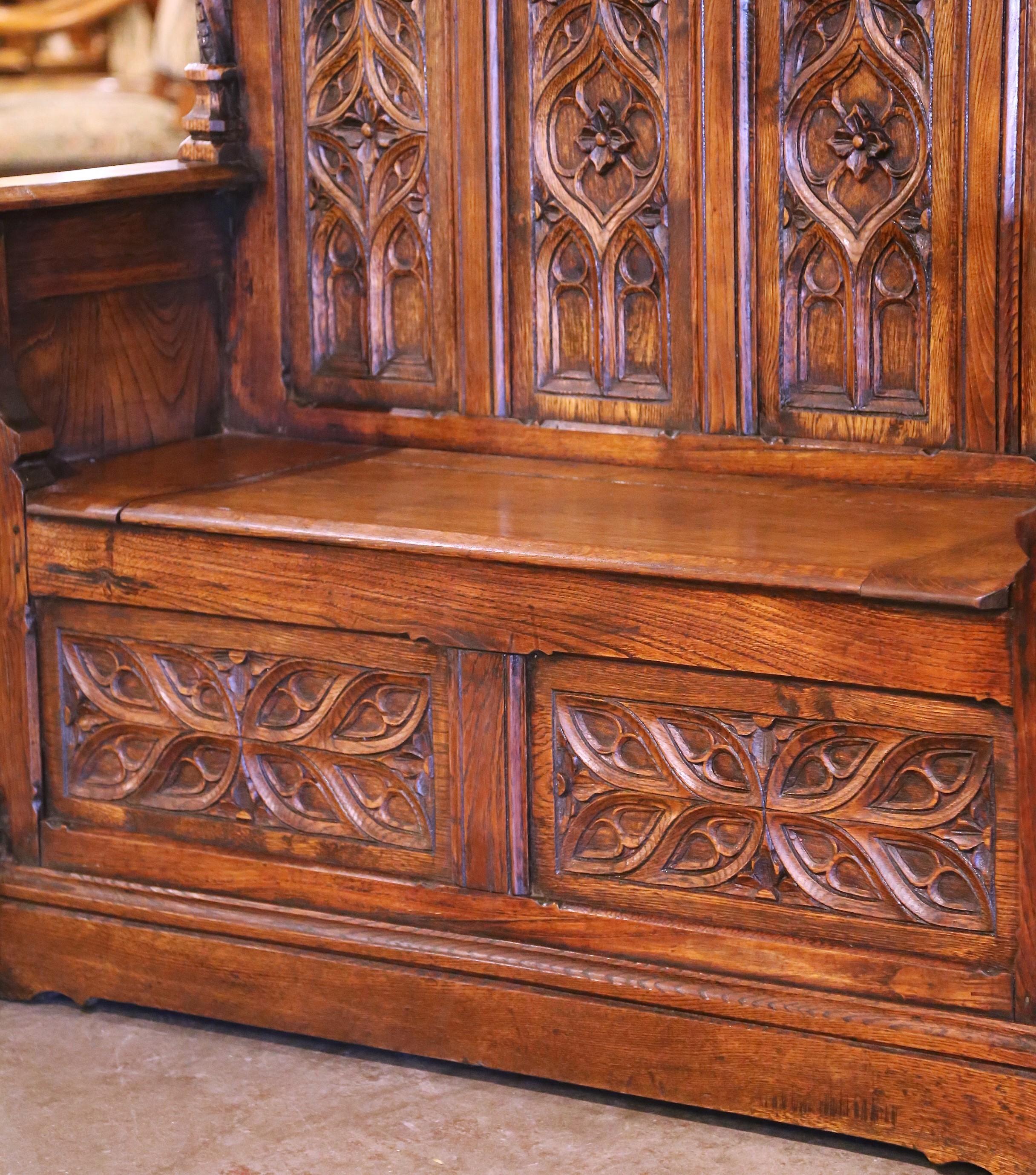 19th Century French Gothic Revival Carved Oak Hall Bench with Trapdoor 6
