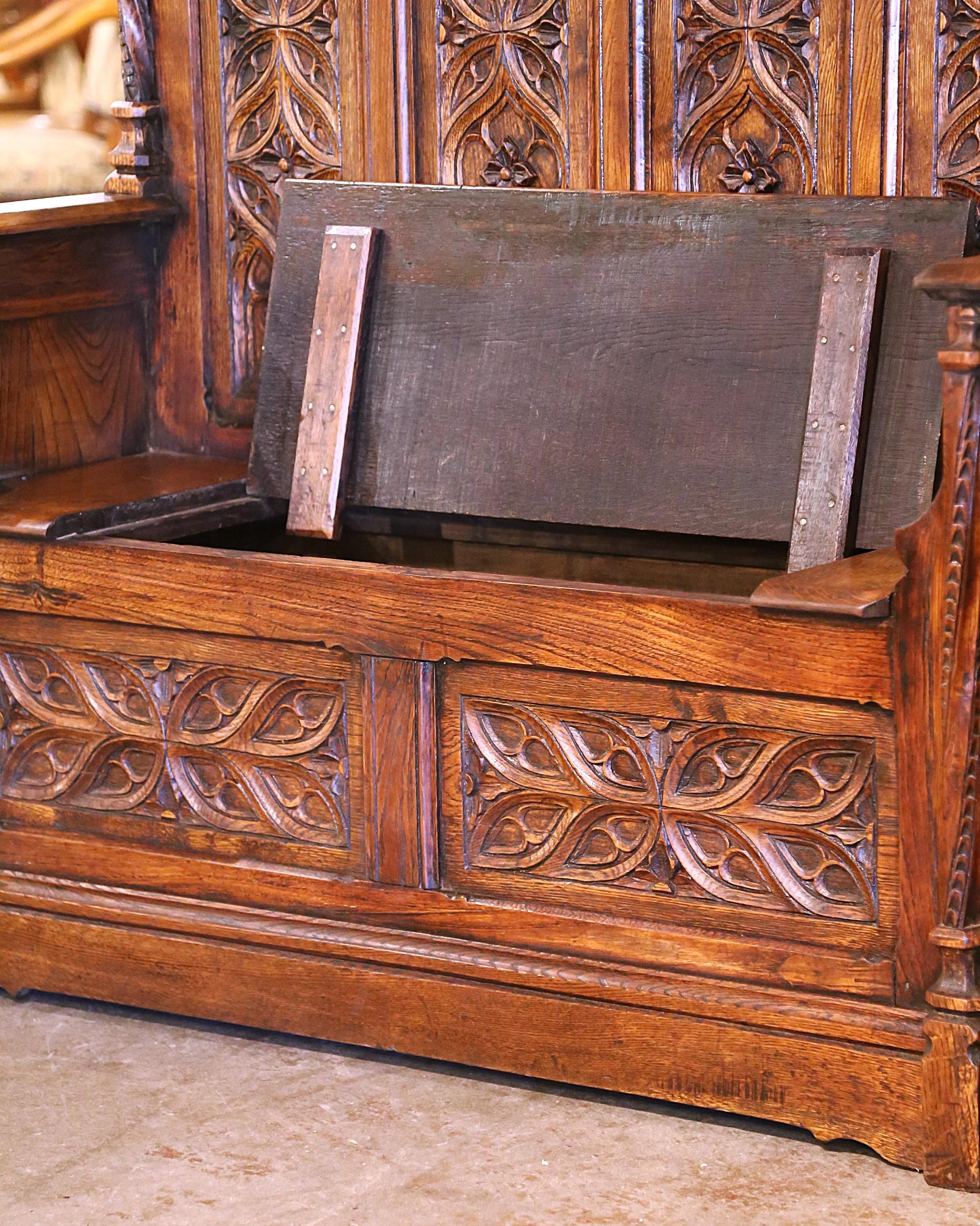 19th Century French Gothic Revival Carved Oak Hall Bench with Trapdoor 7