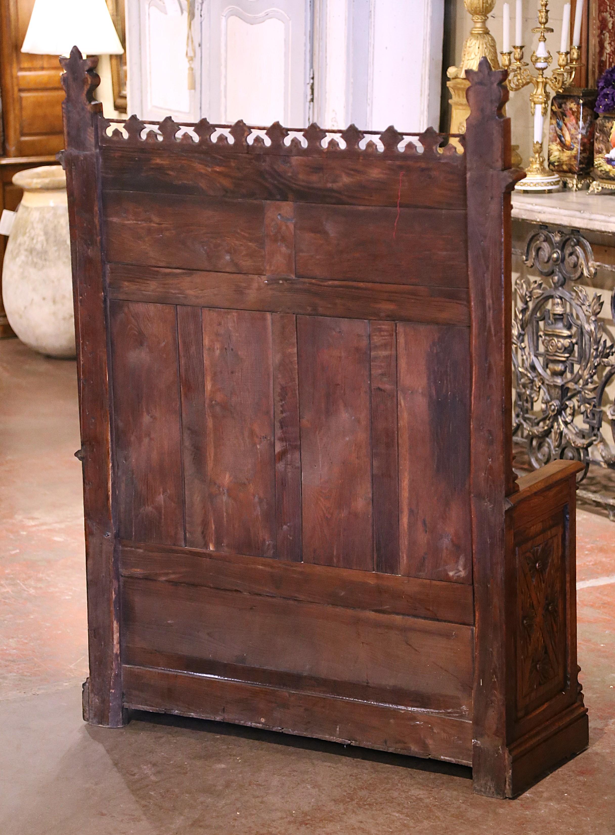 19th Century French Gothic Revival Carved Oak Hall Bench with Trapdoor 9