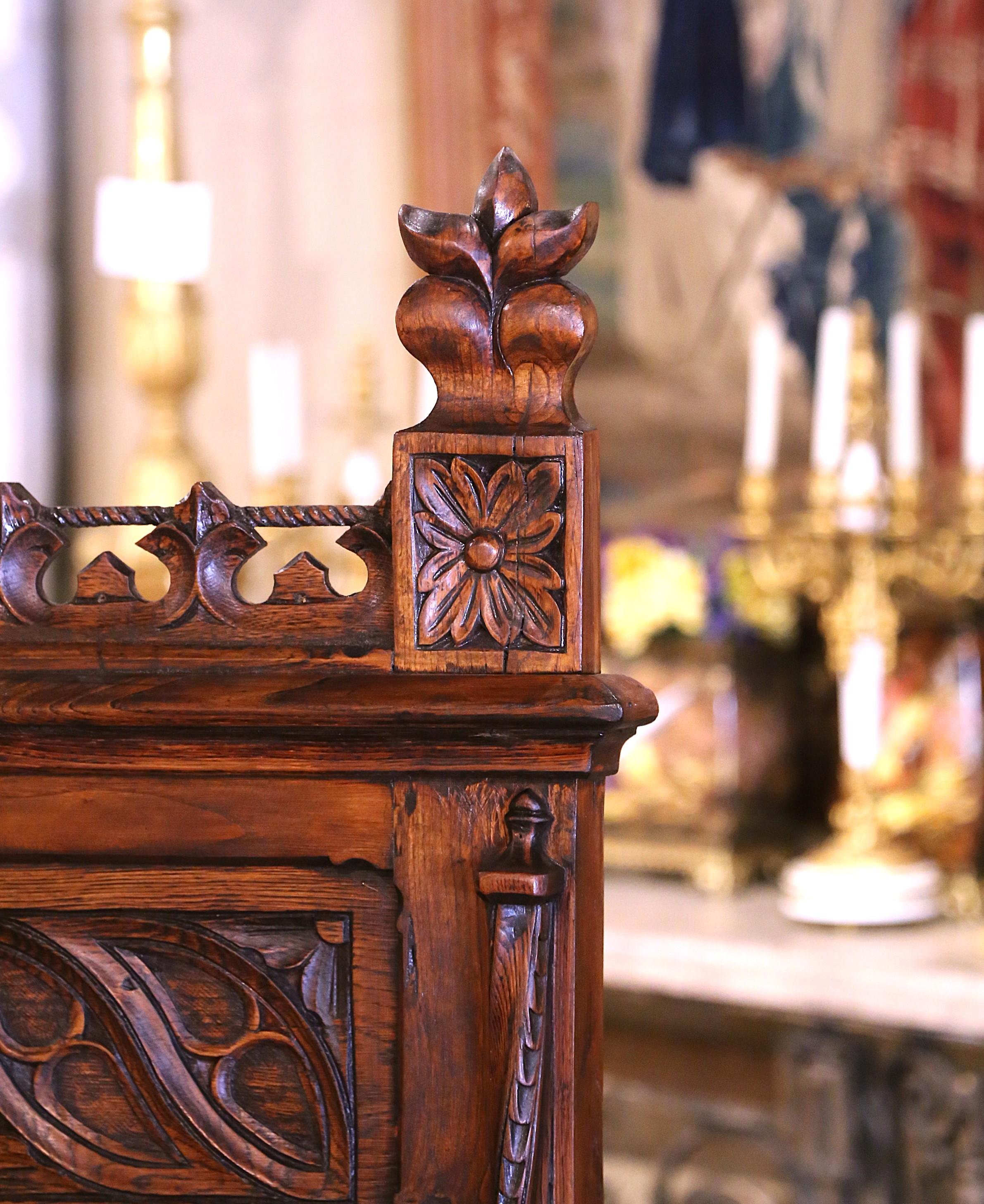 19th Century French Gothic Revival Carved Oak Hall Bench with Trapdoor 1