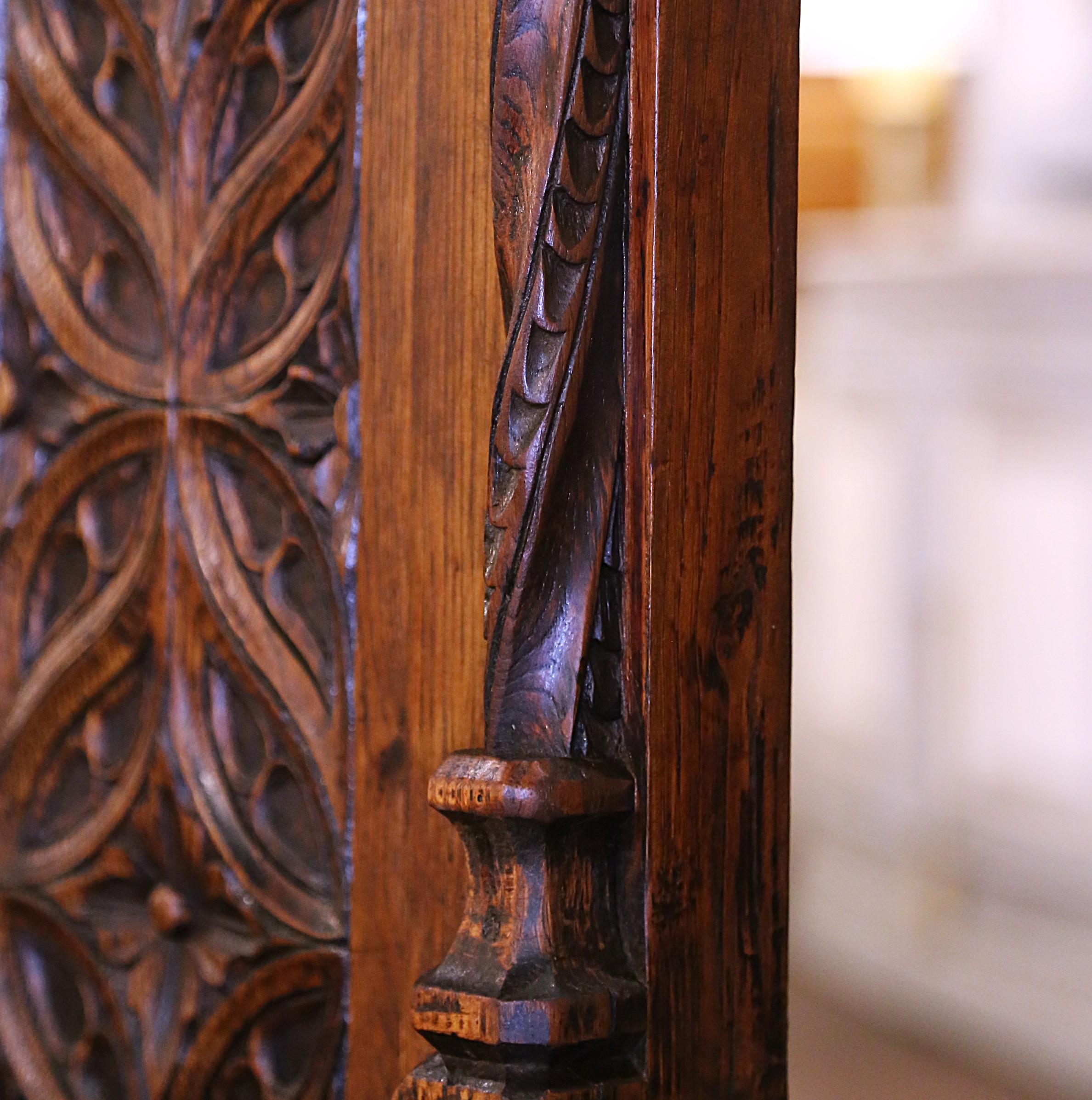 19th Century French Gothic Revival Carved Oak Hall Bench with Trapdoor 3
