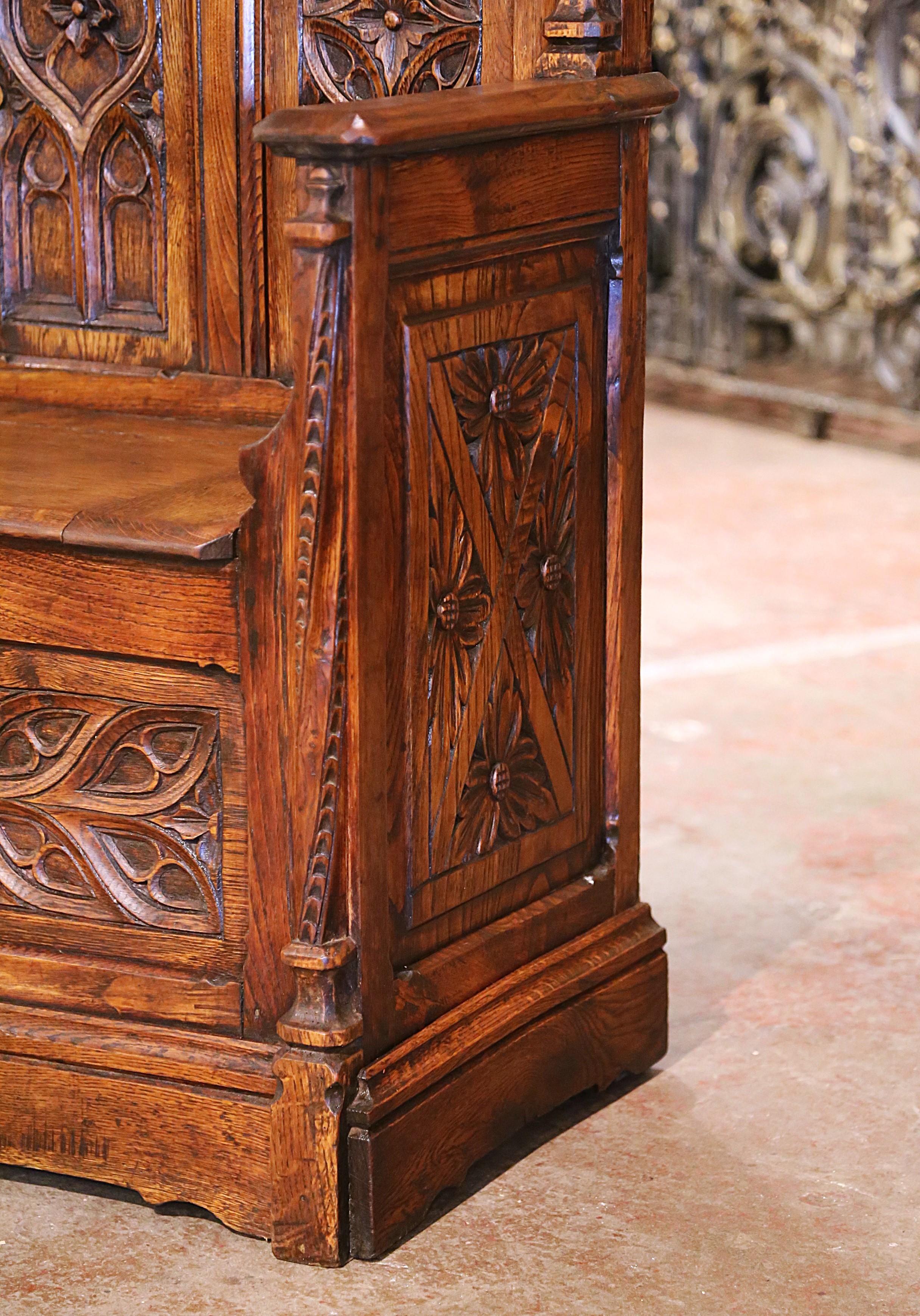 19th Century French Gothic Revival Carved Oak Hall Bench with Trapdoor 4