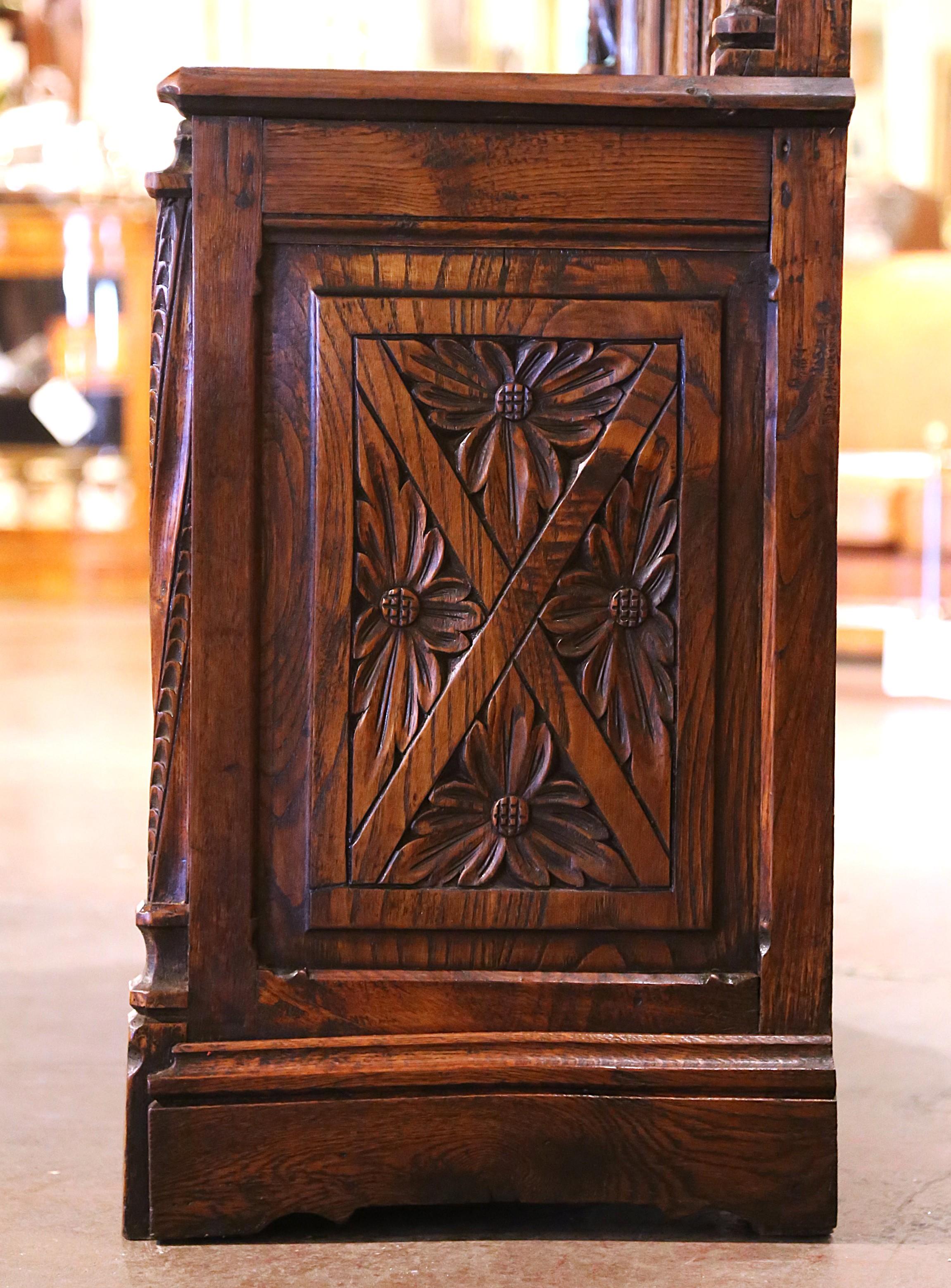 19th Century French Gothic Revival Carved Oak Hall Bench with Trapdoor 5