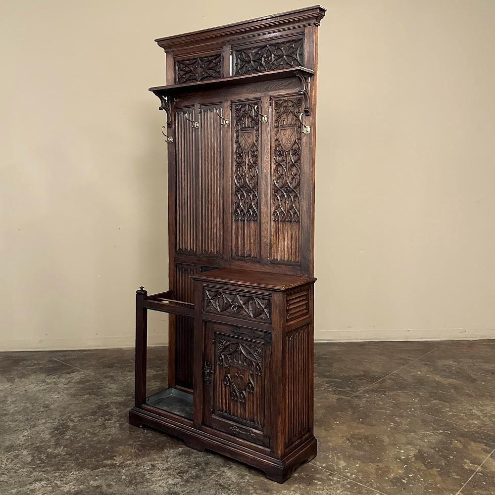 Hand-Carved 19th Century French Gothic Revival Hall Tree ~ Confiturier For Sale