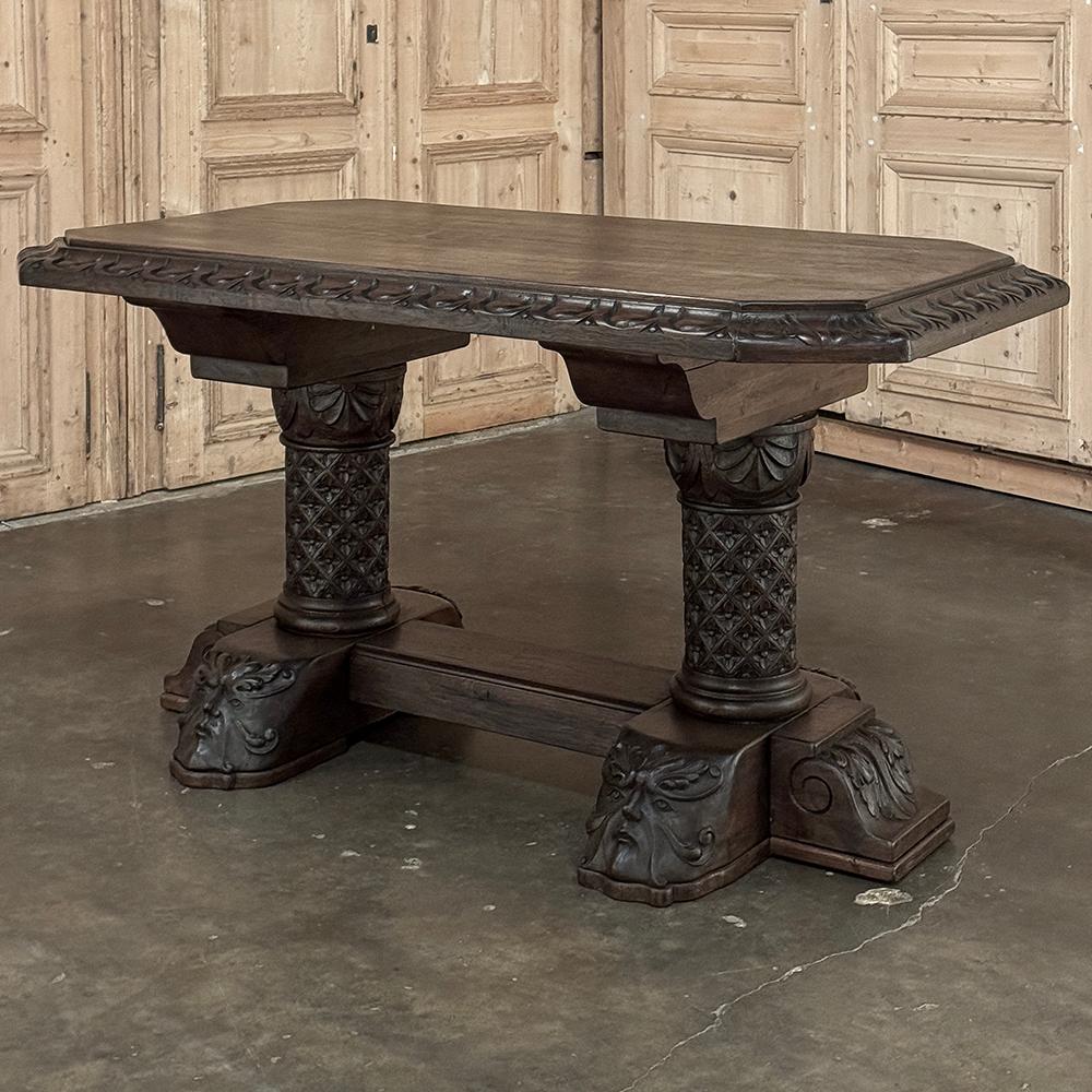 Hand-Carved 19th Century French Gothic Revival Library Table For Sale