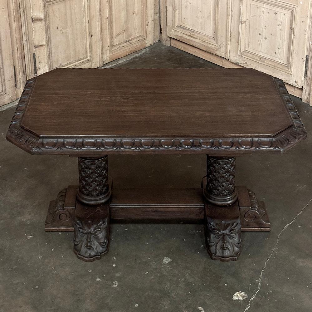 19th Century French Gothic Revival Library Table In Good Condition For Sale In Dallas, TX