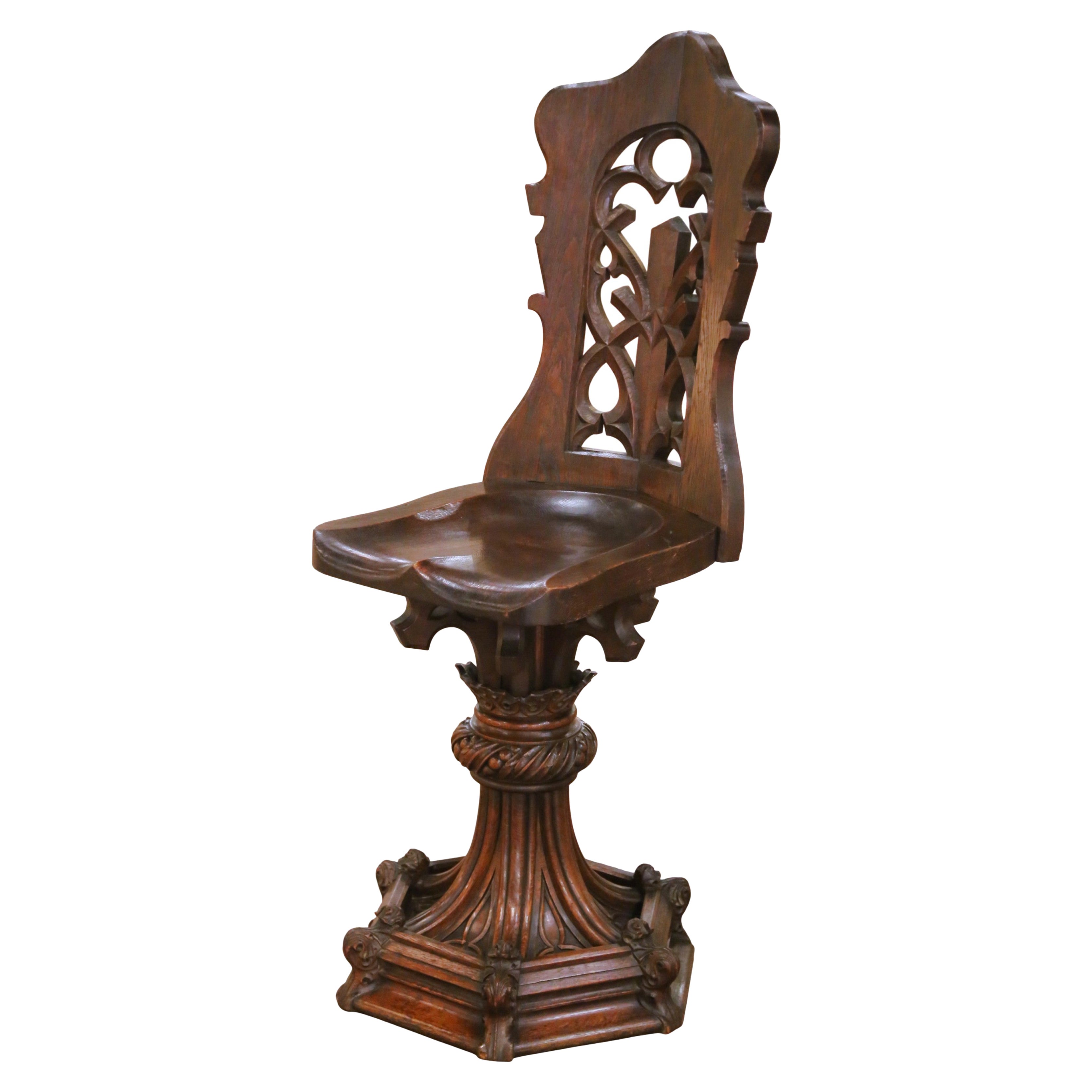 19th Century French Gothic Revival Oak Ecclesiastical Church Chair For Sale