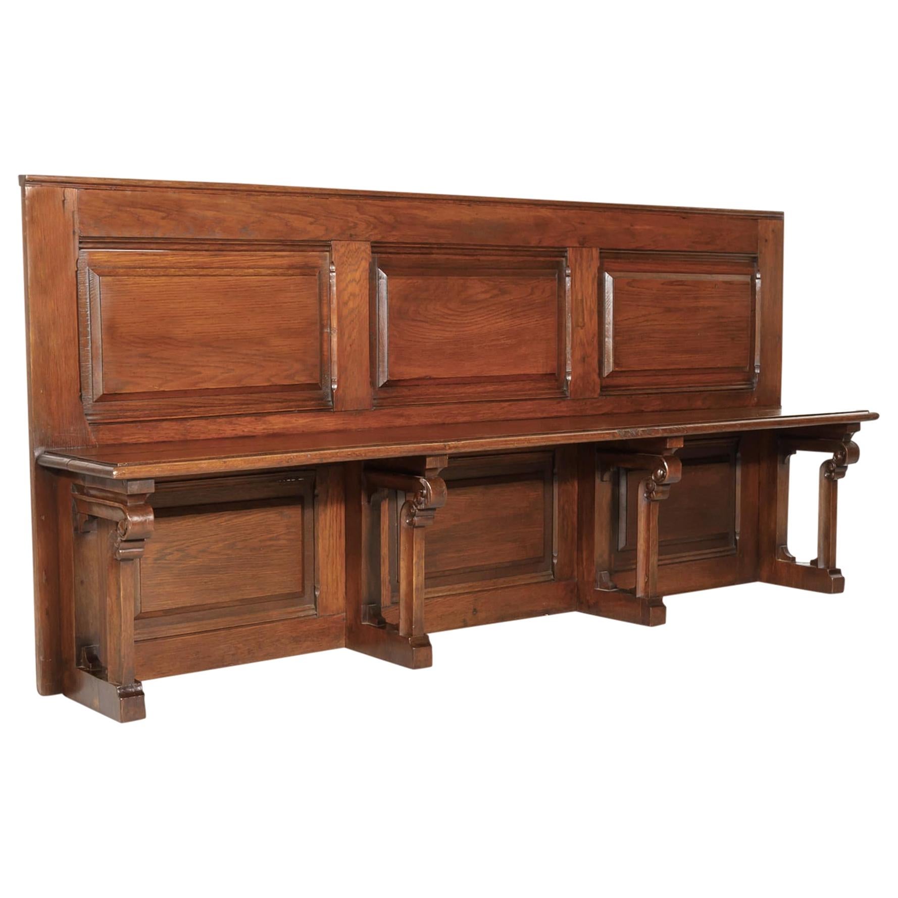 19th Century French Gothic Revival Period Church Pew Or Hall Bench