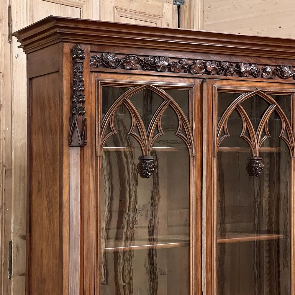 19th Century French Gothic Revival Walnut Bookcase ~ Bibliotheque For Sale 3