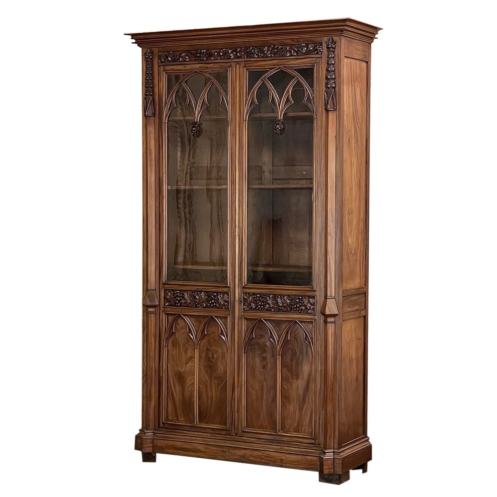 19th Century French Gothic Revival Walnut Bookcase ~ Bibliotheque