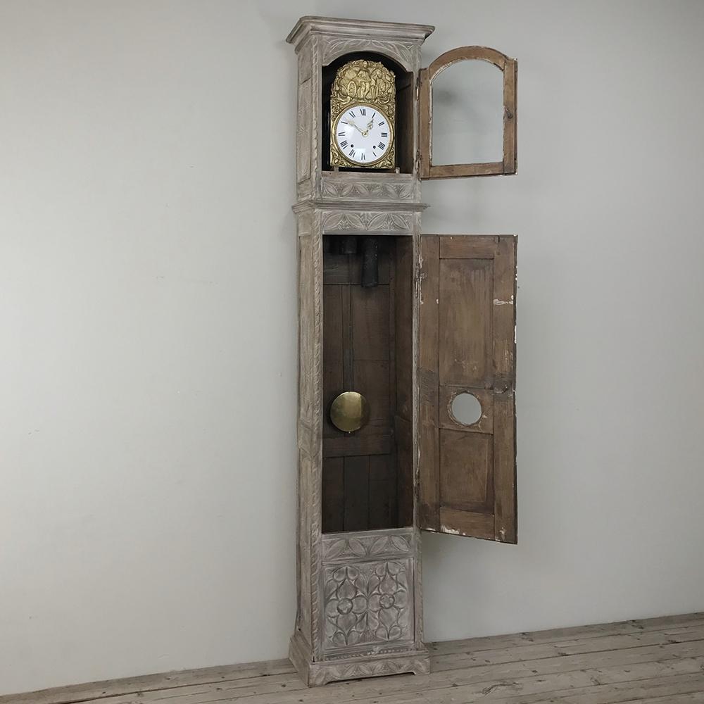 19th Century French Gothic Stripped Oak Long Case Clock 4