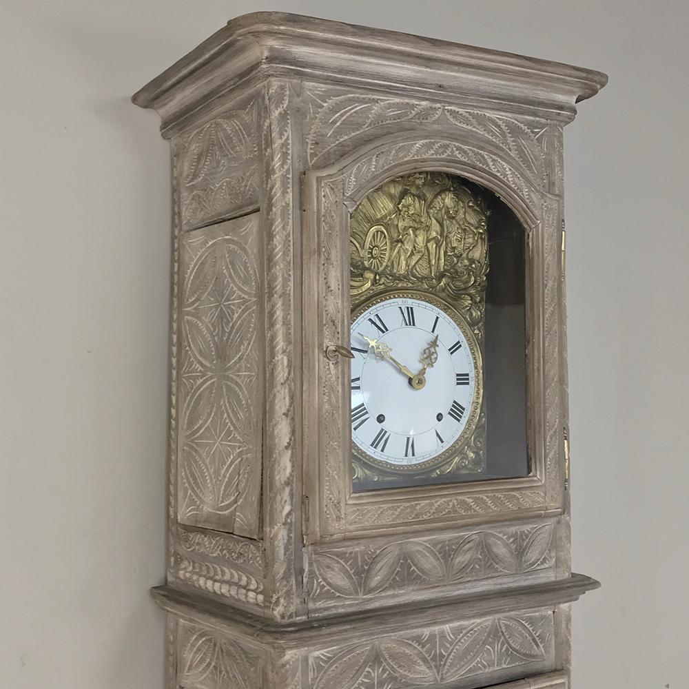 19th Century French Gothic Stripped Oak Long Case Clock 1
